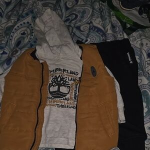 Timberland Kids Hoodie and Vest Set - Tan and Gray